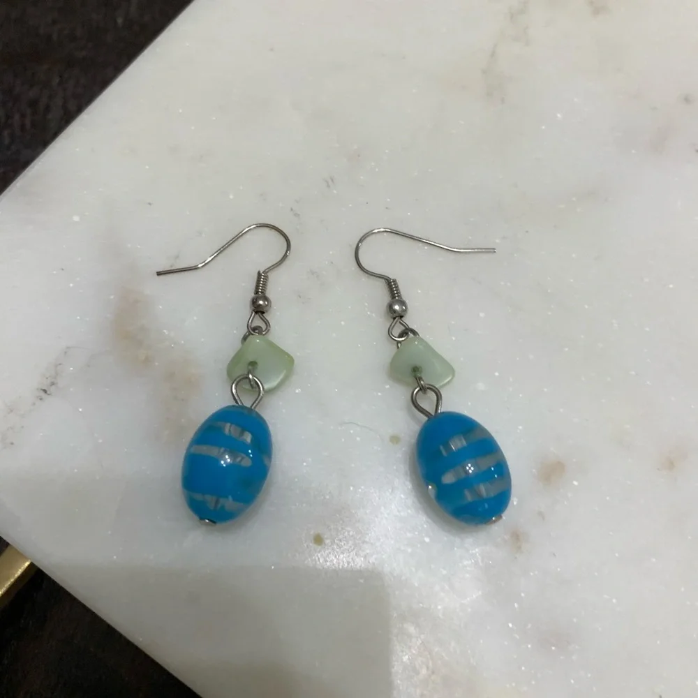 Dangly blue and green earrings